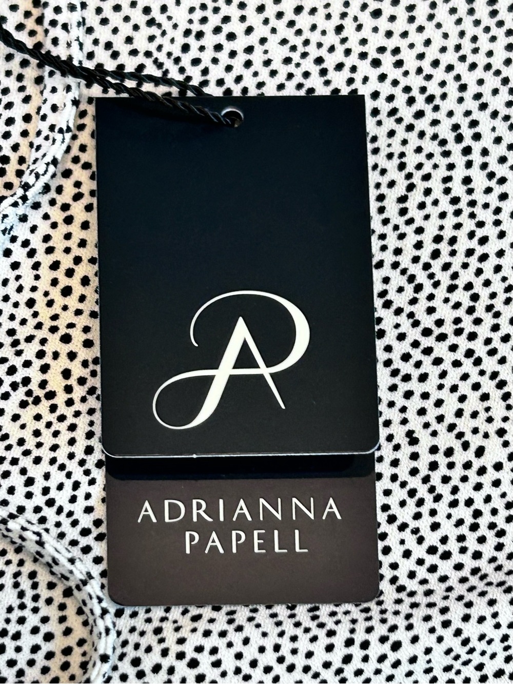 Adrianna Papell Ivory Black Dot Double Tie Front Keyhole Flowy Top Women's L NEW - Picture 10 of 15
